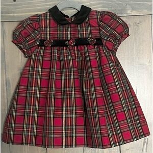 Baby Toddler Vintage Girl Red Taffeta Plaid Holiday Dress 18 mo Starting Out LN